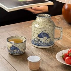 BỘ PHÍCH KÈM CỐC UỐNG TRÀ HOẠ TIẾT CÁ