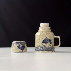 BỘ PHÍCH KÈM CỐC UỐNG TRÀ HOẠ TIẾT CÁ