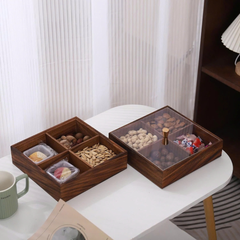 HỘP GỖ ĐỰNG SNACK HÌNH VUÔNG 4 NGĂN