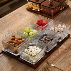 BỘ KHAY GỖ ĐỰNG SNACK 6 HŨ HÌNH VUÔNG