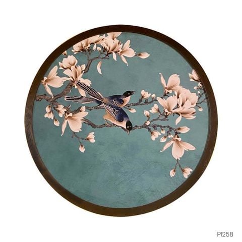 KHUNG TRANH TRÒN TRANG TRÍ -  ĐÔI CHIM BÊN HOA MỘC LAN