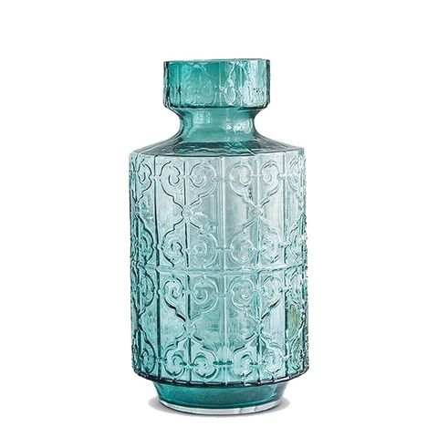 BÌNH HOA THỦY TINH MÀU XANH VINTAGE ORIENTAL