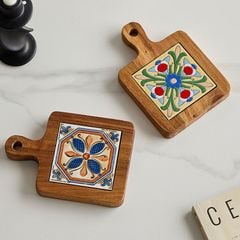 MIẾNG LÓT NỒI GỖ MẶT SỨ HỌA TIẾT VINTAGE