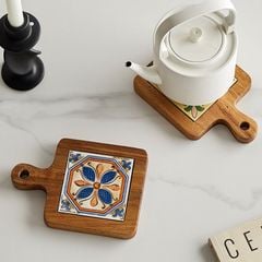 MIẾNG LÓT NỒI GỖ MẶT SỨ HỌA TIẾT VINTAGE