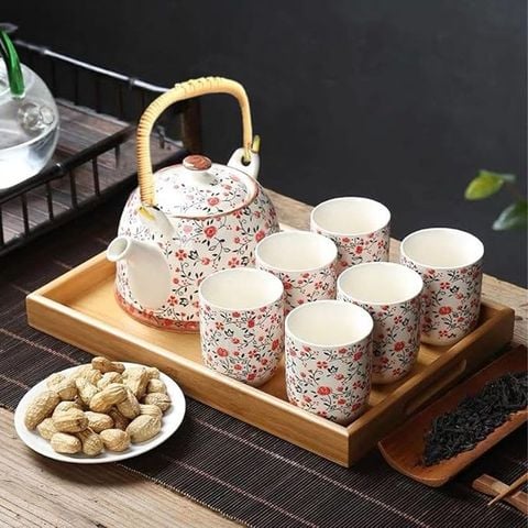 BỘ ẤM CHÉN HOA ĐỎ