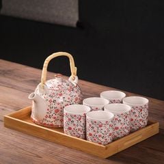 BỘ ẤM CHÉN HOA ĐỎ