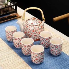 BỘ ẤM CHÉN HOA ĐỎ