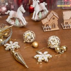HỘP TRANG TRÍ CHRISTMAS 24 MÓN MÀU VÀNG
