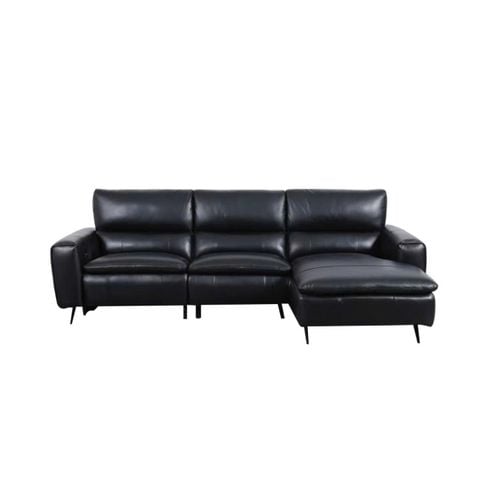 GHẾ SOFA DA BÒ GÓC CHỈNH ĐIỆN MONACO MÀU ĐEN