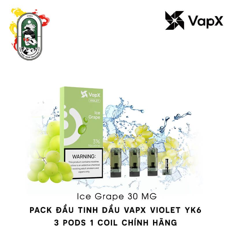  Pack 3 Đầu Pod VapX Violet YK6 Kèm 1 Coil Ice Grape Chính Hãng 