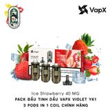  Pack 3 Đầu Pod VapX Violet YK1 kèm 1 Coil Ice Strawberry Dâu Lạnh Chính Hãng 