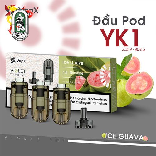  Pack 3 Đầu Pod VapX Violet YK1 kèm 1 Coil Ice Guava Chính Hãng 