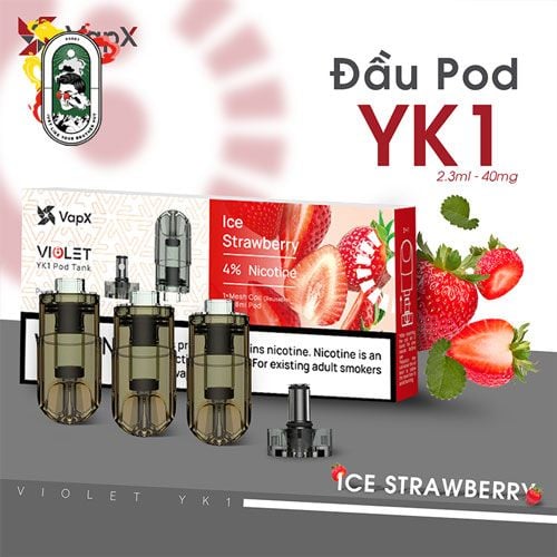  Pack 3 Đầu Pod VapX Violet YK1 kèm 1 Coil Ice Strawberry Dâu Lạnh Chính Hãng 