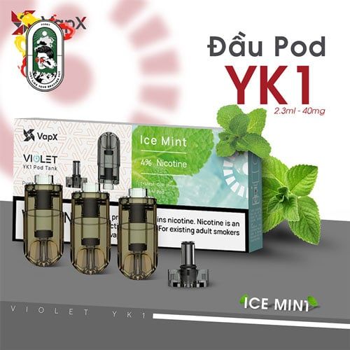  Pack 3 Đầu Pod VapX Violet YK1 kèm 1 Coil Ice Mint Bạc Hà Chính Hãng 