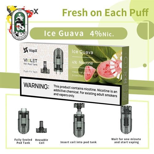  Pack 3 Đầu Pod VapX Violet YK1 kèm 1 Coil Ice Guava Chính Hãng 