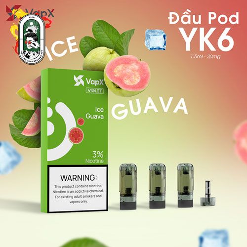  Pack 3 Đầu Pod VapX Violet YK6 Kèm 1 Coil Ice Guava Chính Hãng 