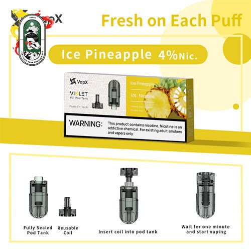  Pack 3 Đầu Pod VapX Violet YK1 kèm 1 Coil Ice Pineapple Chính Hãng 