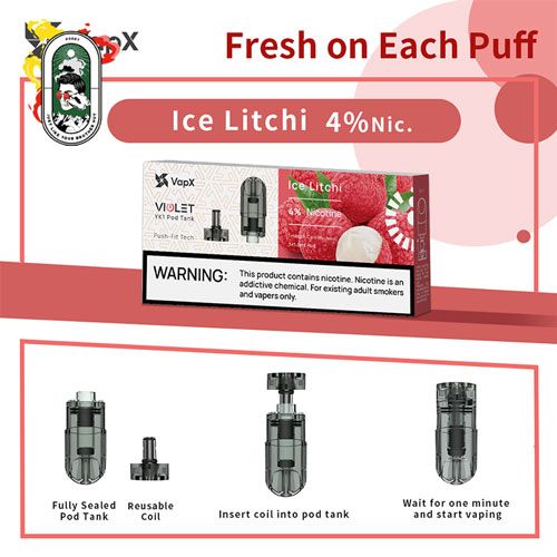  Pack 3 Đầu Pod VapX Violet YK1 kèm 1 Coil Ice Litchi Chính Hãng 