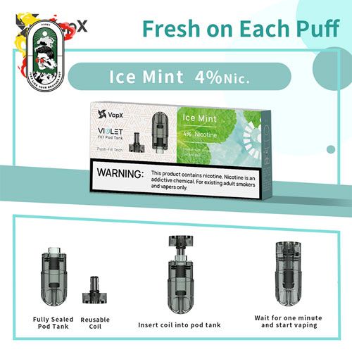  Pack 3 Đầu Pod VapX Violet YK1 kèm 1 Coil Ice Mint Bạc Hà Chính Hãng 