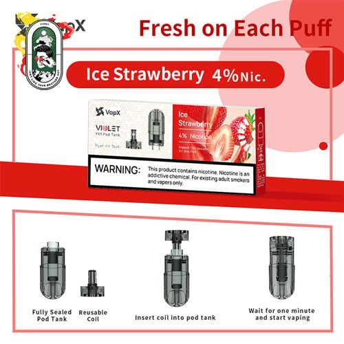  Pack 3 Đầu Pod VapX Violet YK1 kèm 1 Coil Ice Strawberry Dâu Lạnh Chính Hãng 