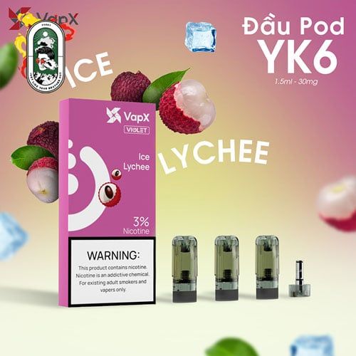  Pack 3 Đầu Pod VapX Violet YK6 kèm 1 Coil Ice Lychee Chính Hãng 