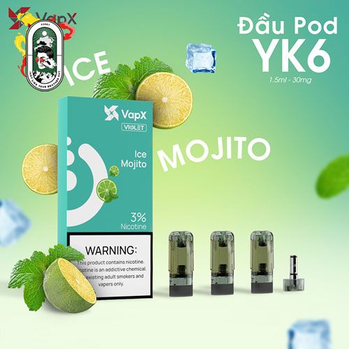  Pack 3 Đầu Pod VapX Violet YK6 kèm 1 Coil Ice Mojito Chính Hãng 