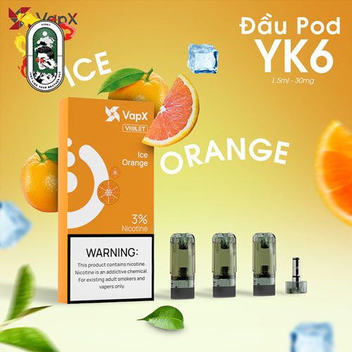  Pack 3 Đầu Pod VapX Violet YK6 kèm 1 Coil Ice Orange Chính Hãng 