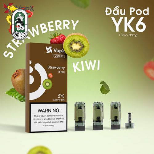  Pack 3 Đầu Pod VapX Violet YK6 kèm 1 Coil Strawberry Kiwi Chính Hãng 
