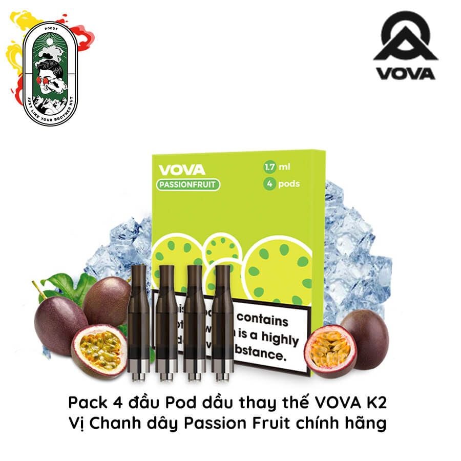  Pack 4 Đầu Pod Dầu Thay Thế VOVA K2 Passion Fruit Chanh Dây Chính Hãng 