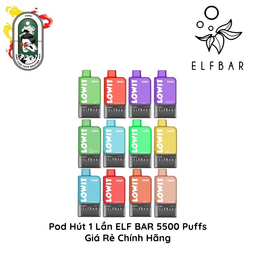  Pod Dùng 1 Lần Elfbar Lowit 5500 Hơi Kiwi Passion Fruit Guava Chính Hãng 