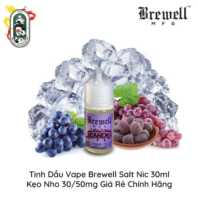  Tinh Dầu Vape Mỹ Brewell Salt Nic Kẹo Nho 30ml Chính Hãng 