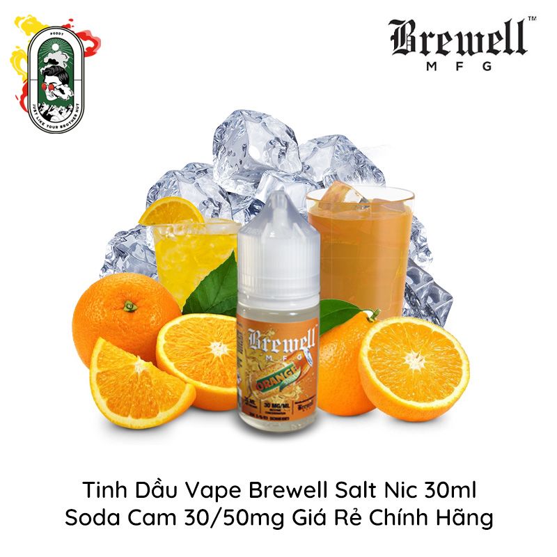  Tinh Dầu Vape Mỹ Brewell Salt Nic Soda Cam 30ml Chính Hãng 