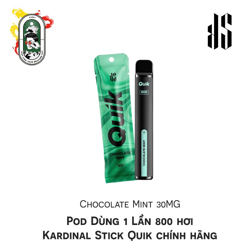  Pod Hút 1 Lần 800 hơi Kardinal Stick Quik Chocomint 30MG Chính Hãng 