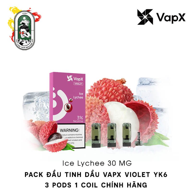  Pack 3 Đầu Pod VapX Violet YK6 kèm 1 Coil Ice Lychee Chính Hãng 