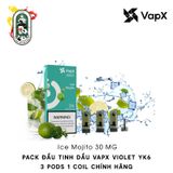  Pack 3 Đầu Pod VapX Violet YK6 kèm 1 Coil Ice Mojito Chính Hãng 