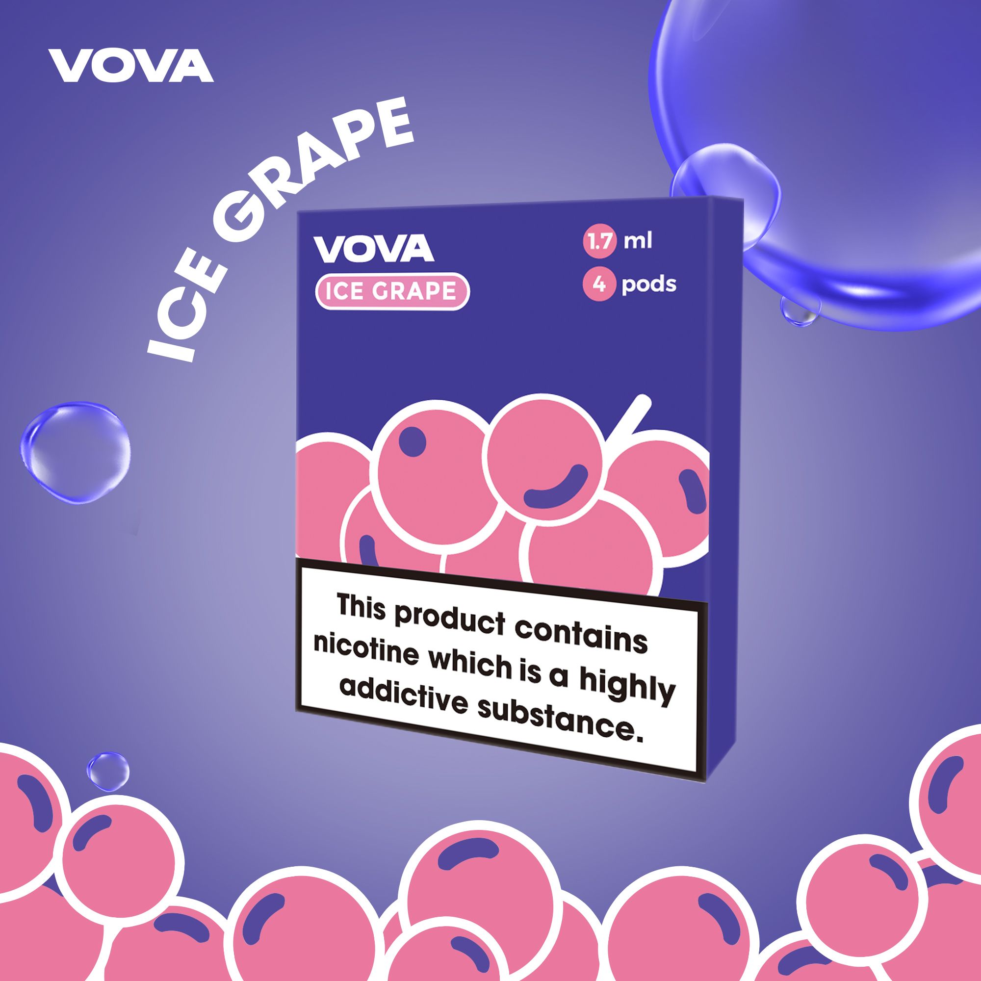  Pack 4 Đầu Pod VOVA K2 Ice Grape Nho Lạnh Chính Hãng 