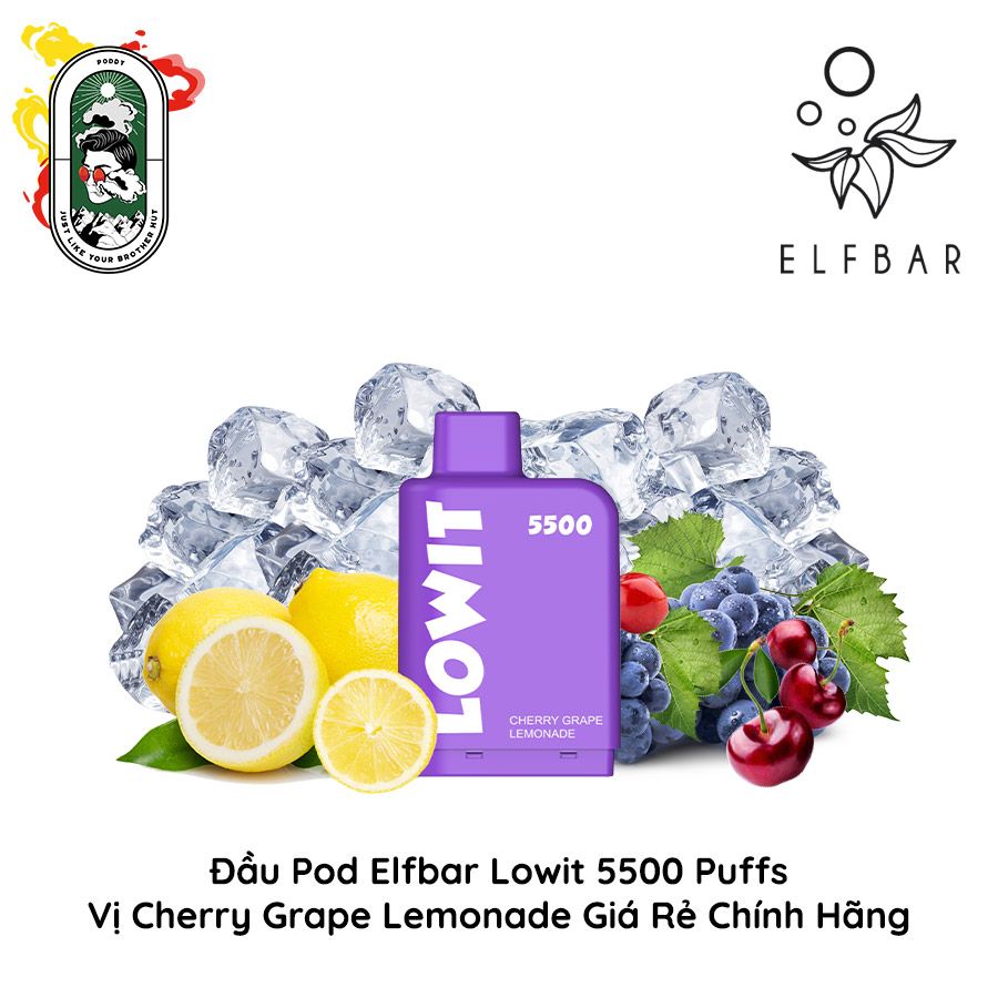  Đầu Pod Dầu Thay Thế Elfbar Lowit 5500 Hơi Cherry Grape Lemonade Chính Hãng 