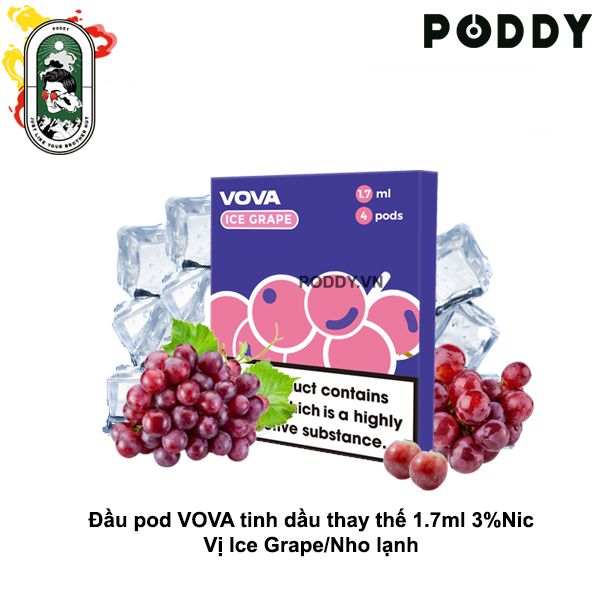  Pack 4 Đầu Pod VOVA K2 Ice Grape Nho Lạnh Chính Hãng 