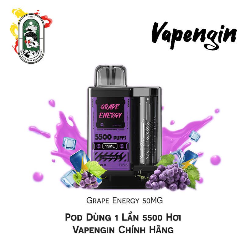  Pod Dùng 1 Lần 5500 Hơi Vapengin Grape Energy 50MG Chính Hãng 