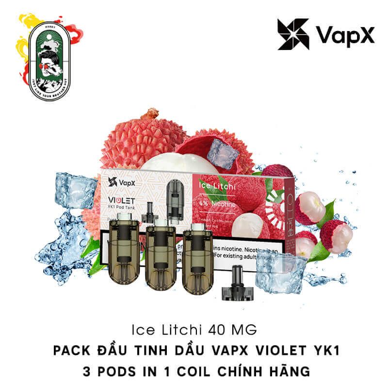  Pack 3 Đầu Pod VapX Violet YK1 kèm 1 Coil Ice Litchi Chính Hãng 