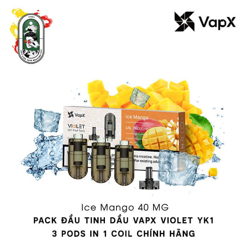  Pack 3 Đầu Pod VapX Violet YK1 kèm 1 Coil Ice Mango Xoài Chính Hãng 