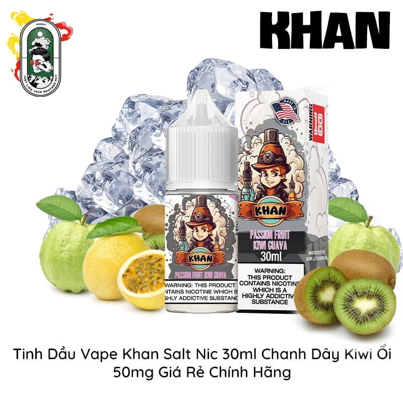  Tinh Dầu Vape Mỹ Khan Salt Nic Chanh Dây Kiwi Ổi 30ml Chính Hãng 