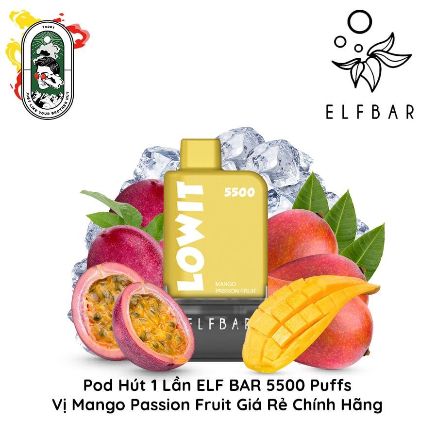  Pod Dùng 1 Lần Elfbar Lowit 5500 Hơi Mango Passion Fruit Chính Hãng 