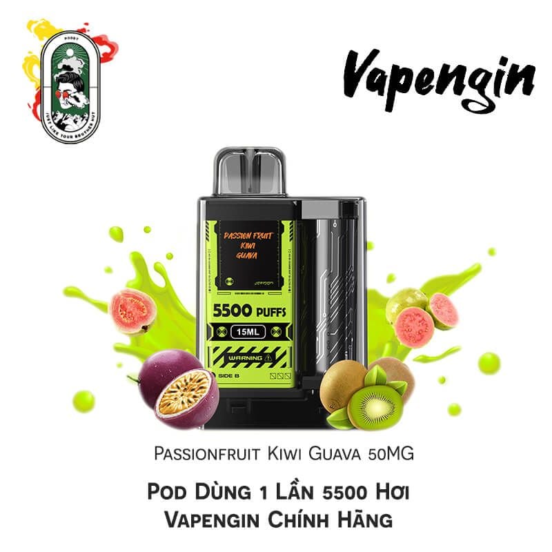  Pod Dùng 1 Lần 5500 Hơi Vapengin Passionfruit Kiwi Guava 50MG Chính Hãng 