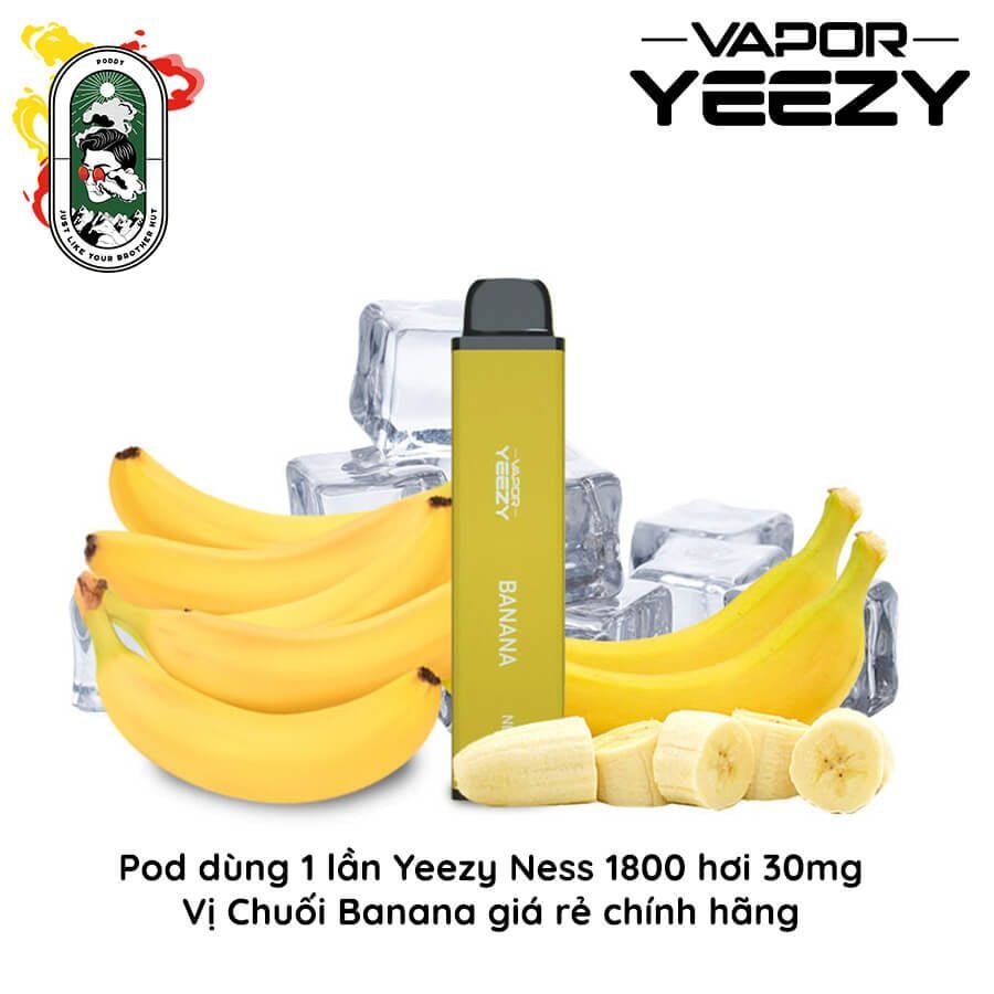  Pod dùng 1 lần Yeezy Ness Banana Chuối 1800 hơi 30mg Chính Hãng 