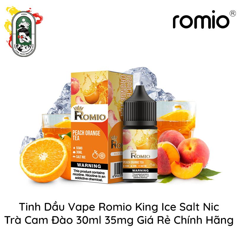  Tinh Dầu Vape Romio King Ice Salt Nic Trà Cam Đào 30ml Chính Hãng 