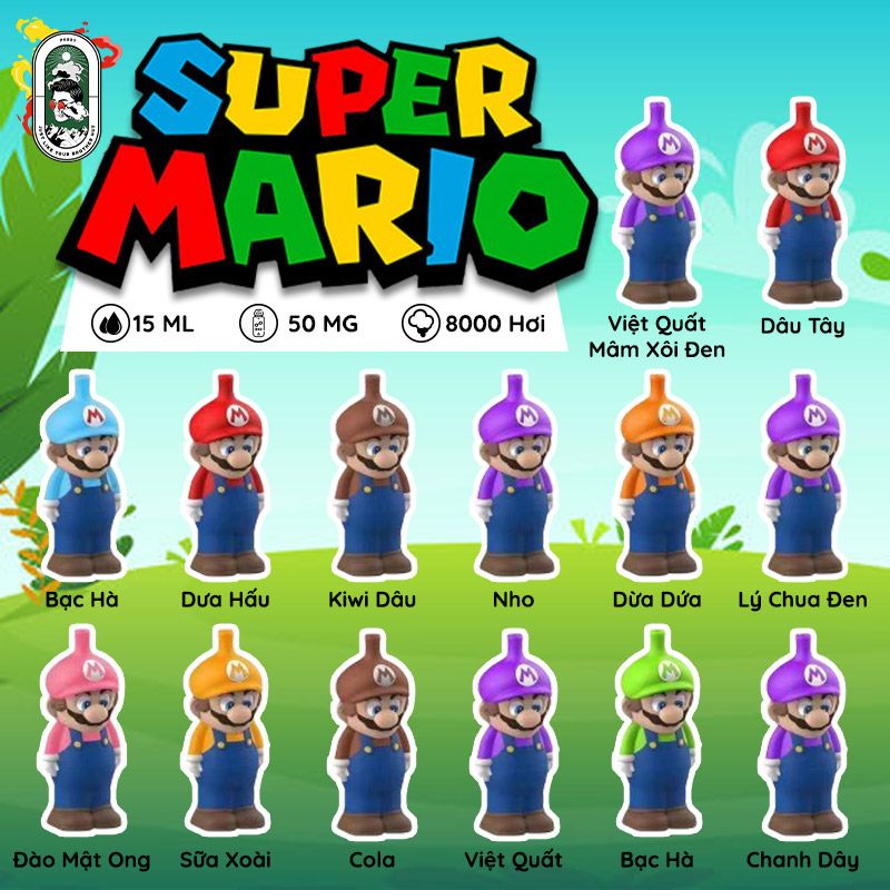  Pod Dùng 1 Lần Super Mario 8000 Hơi Vị Bạc Hà Chính Hãng 