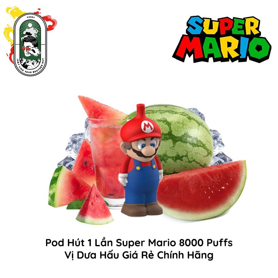  Pod Dùng 1 Lần Super Mario 8000 Hơi Vị Dưa Hấu Chính Hãng 