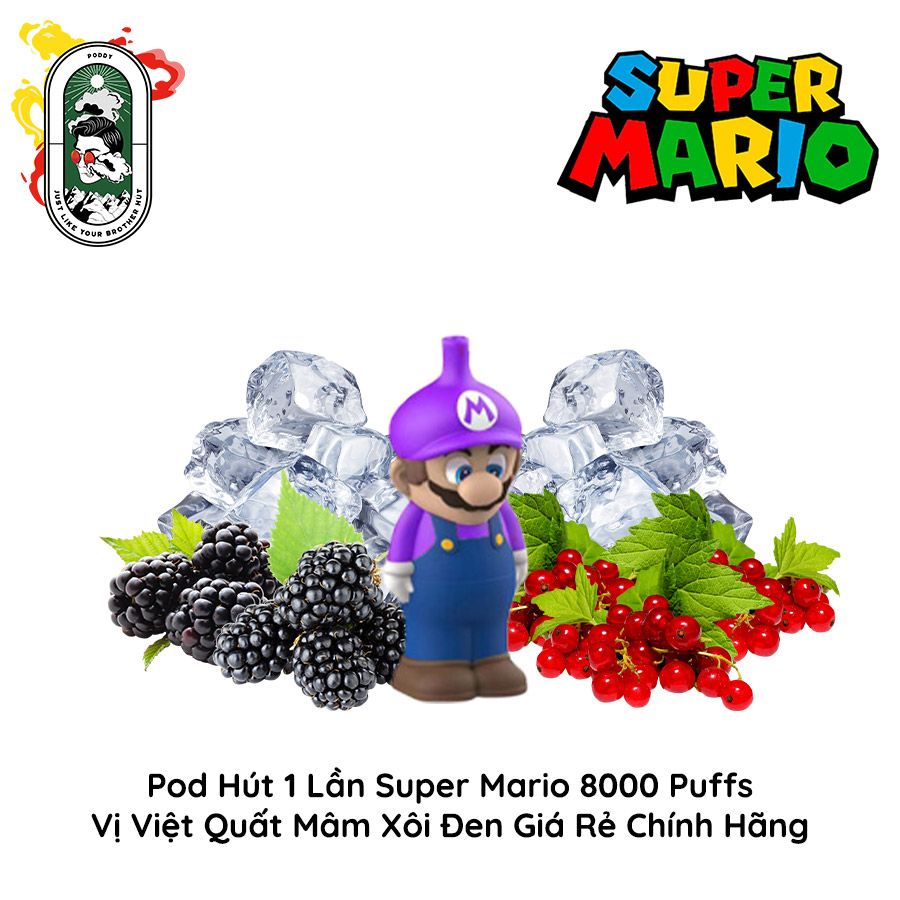  Pod Dùng 1 Lần Super Mario 8000 Hơi Vị Việt Quất Mâm Xôi Đen Chính Hãng 