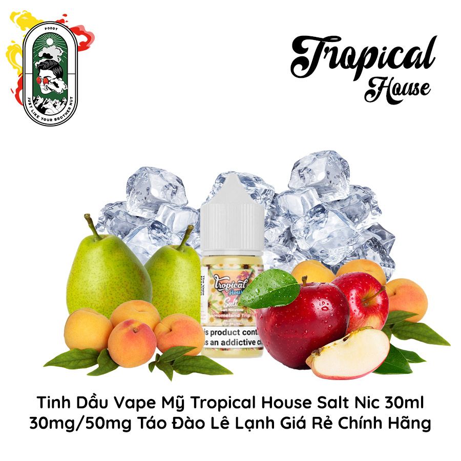  Tinh Dầu Vape Mỹ Tropical House Salt Nic Táo Đào Lê Lạnh 30ml Chính Hãng 